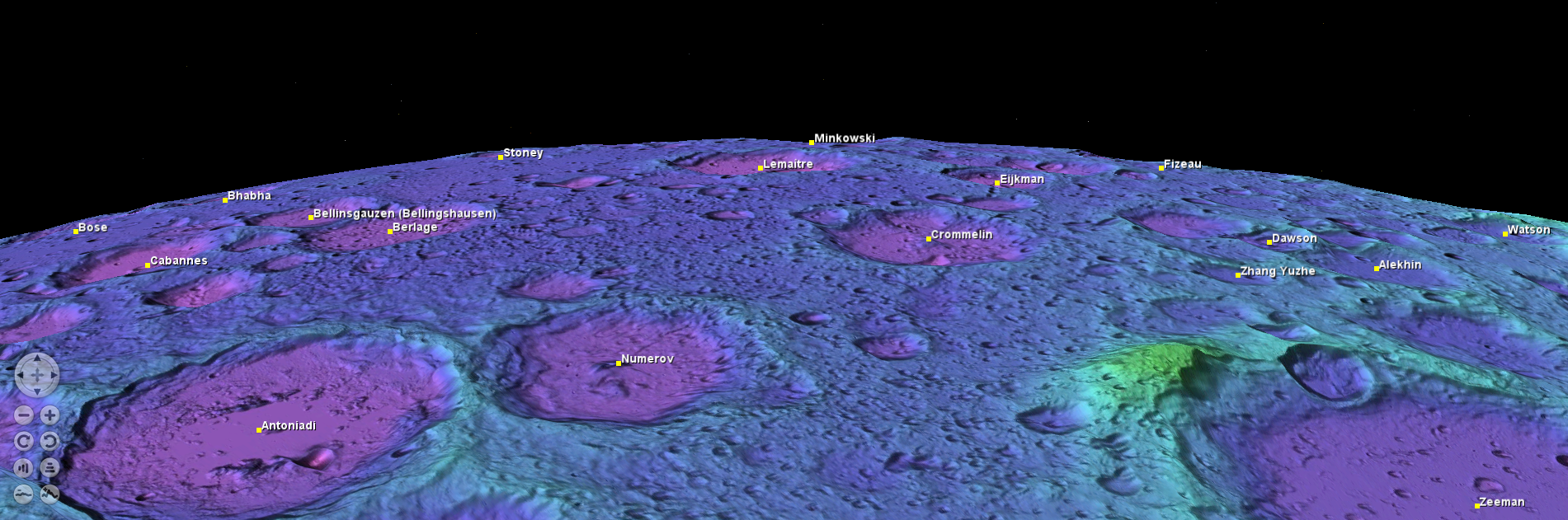 Eleventh slide - South Pole LOLA Color Shaded Relief Projection